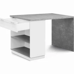 IDMarket Ilot central effet béton et blanc 130 cm pour 4 personnes* Collection Design|Collection Moderne