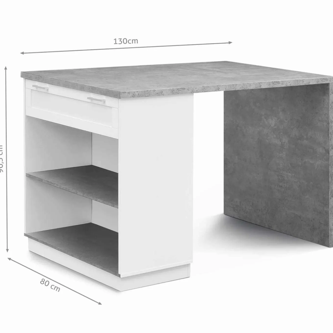 IDMarket Ilot central effet béton et blanc 130 cm pour 4 personnes* Collection Design|Collection Moderne