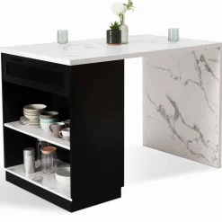 IDMarket Ilot central effet marbre et noir 130 cm pour 4 personnes* Collection Design|Collection Moderne