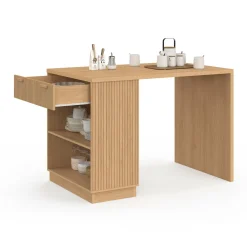 IDMarket Ilot central mange-debout 4 personnes 130 cm lattes tasseau bois coloris chêne* Ilot Central|Collection Moderne