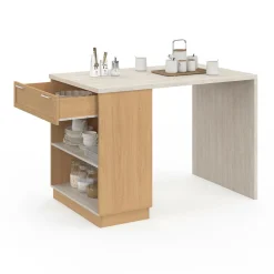 IDMarket Ilot central mange-debout 4 personnes 130 cm bois et plateau effet travertin* Ilot Central|Collection Moderne