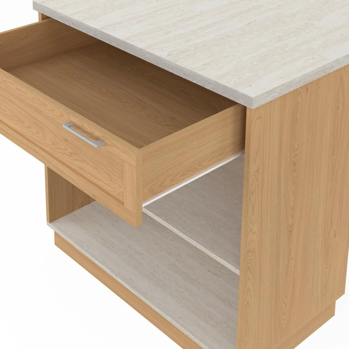 IDMarket Ilot central mange-debout 4 personnes 130 cm bois et plateau effet travertin* Ilot Central|Collection Moderne