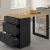 IDMarket Ilot central mange-debout 4 personnes 130 cm casserolier 3 tiroirs noir et plateau bois* Ilot Central|Collection Moderne