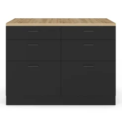 IDMarket Ilot central mange-debout 120 cm casserolier 6 tiroirs noir et plateau bois* Ilot Central|Collection Moderne