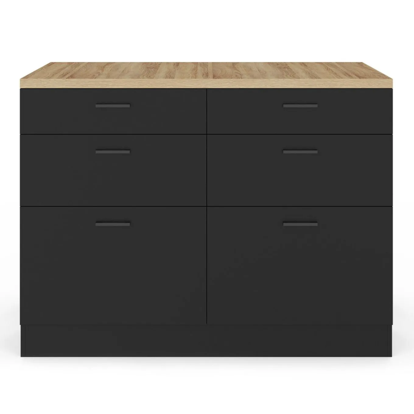 IDMarket Ilot central mange-debout 120 cm casserolier 6 tiroirs noir et plateau bois* Ilot Central|Collection Moderne