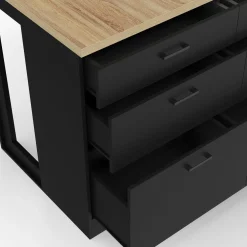 IDMarket Ilot central mange-debout 120 cm casserolier 6 tiroirs noir et plateau bois* Ilot Central|Collection Moderne
