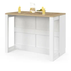 IDMarket Ilot central mange-debout 120 cm casserolier 6 tiroirs blanc et plateau bois* Ilot Central|Collection Moderne