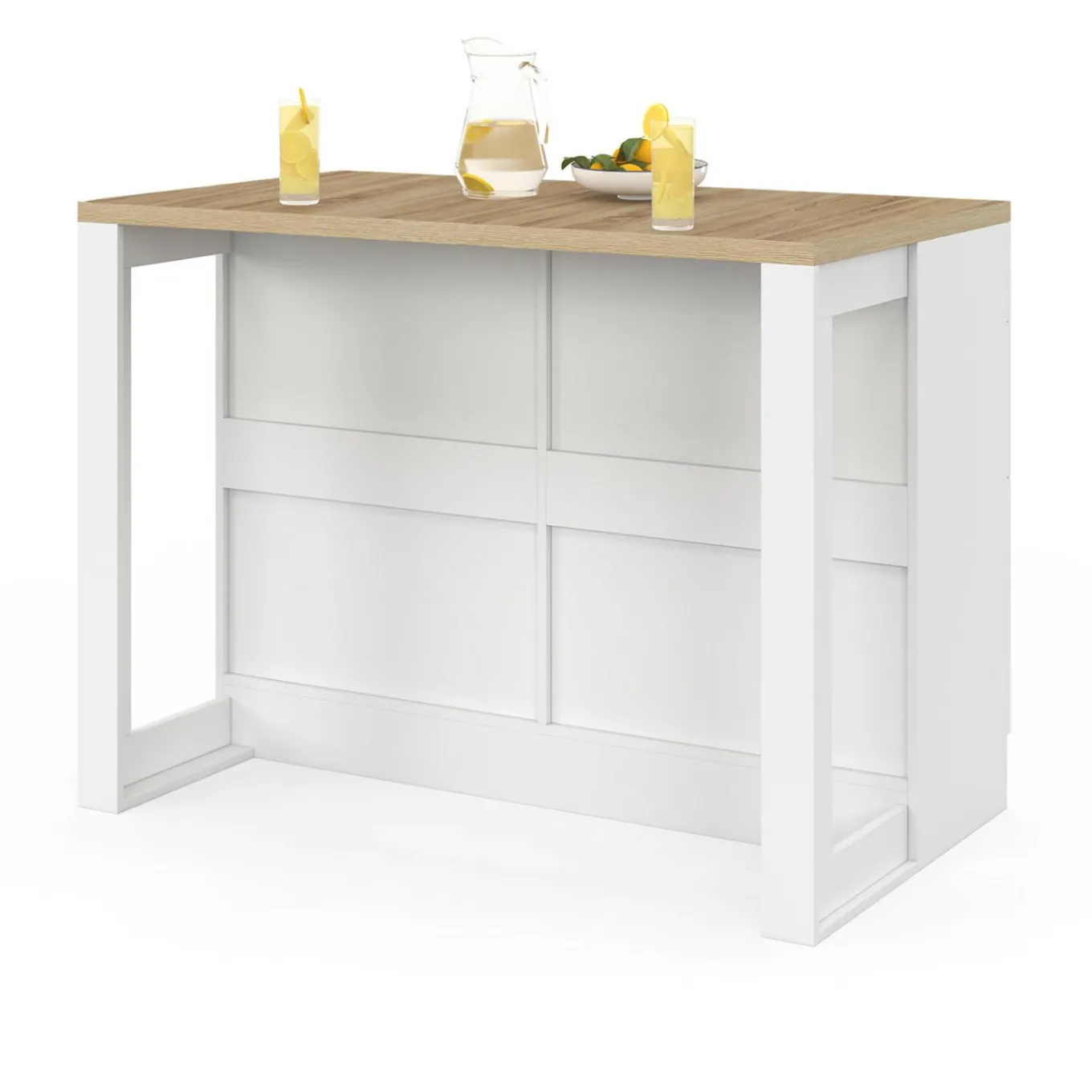 IDMarket Ilot central mange-debout 120 cm casserolier 6 tiroirs blanc et plateau bois* Ilot Central|Collection Moderne