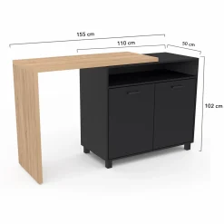 IDMarket Ilot central rotatif noir et imitation hêtre* Ilot Central