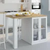IDMarket Ilot de cuisine central bois blanc 120 cm avec portes vitrées et rangements* Meubles Hauts|Meubles Blancs