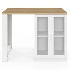 IDMarket Ilot de cuisine central bois blanc 120 cm avec portes vitrées et rangements* Meubles Hauts|Meubles Blancs