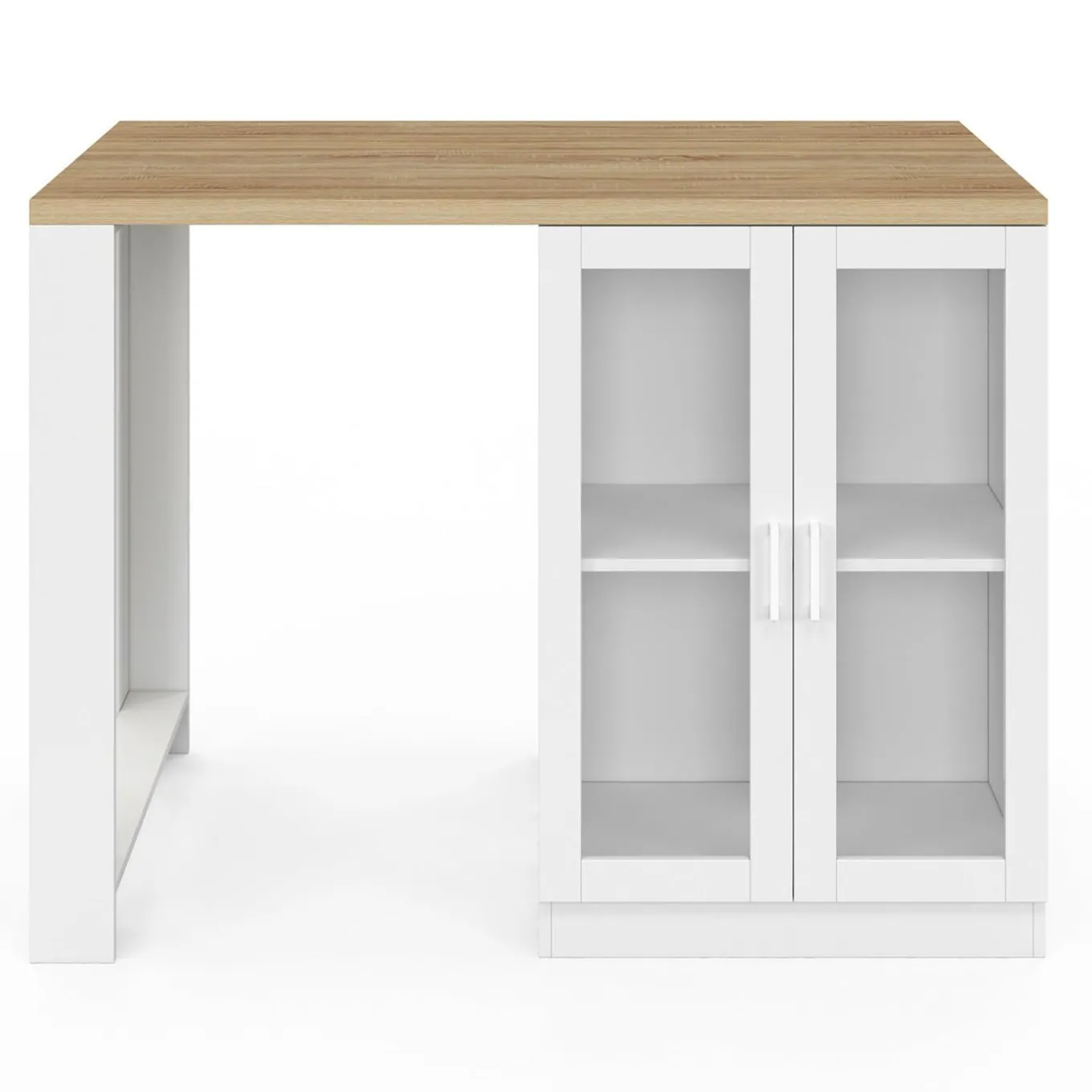 IDMarket Ilot de cuisine central bois blanc 120 cm avec portes vitrées et rangements* Meubles Hauts|Meubles Blancs
