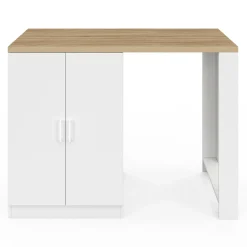 IDMarket Ilot de cuisine central bois blanc 120 cm avec portes vitrées et rangements* Meubles Hauts|Meubles Blancs