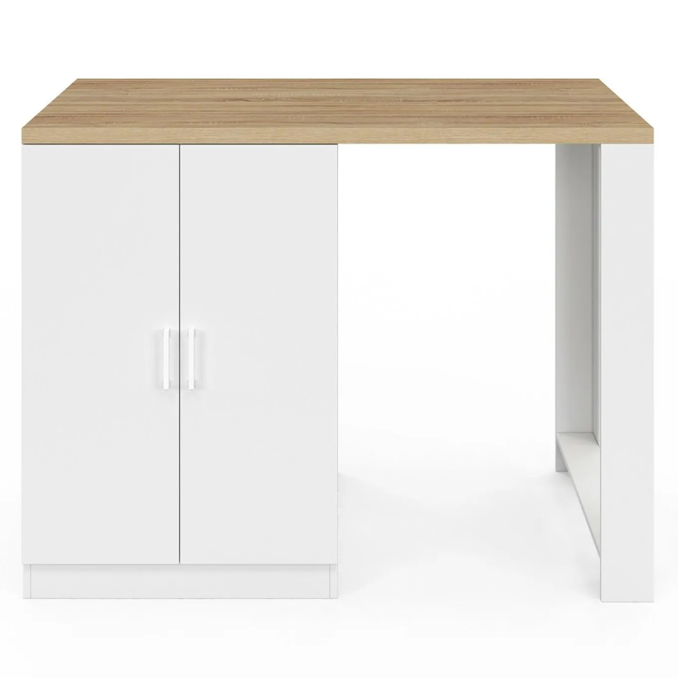 IDMarket Ilot de cuisine central bois blanc 120 cm avec portes vitrées et rangements* Meubles Hauts|Meubles Blancs