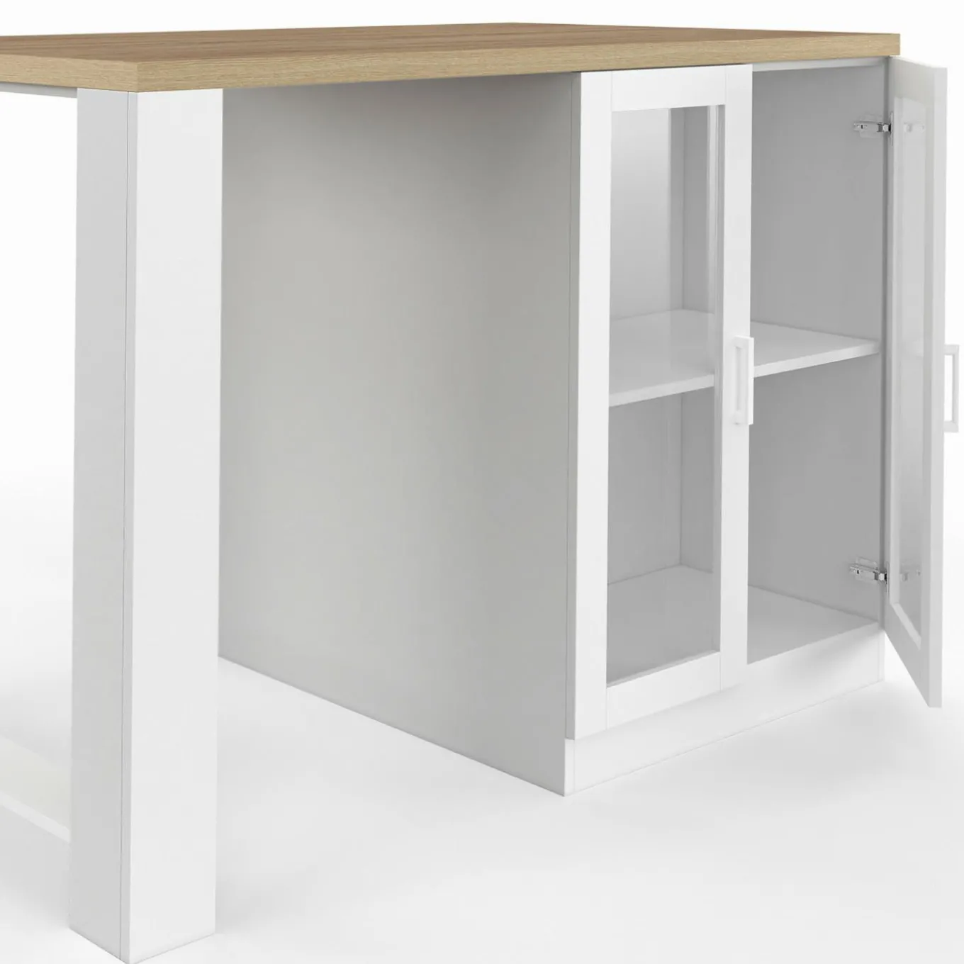 IDMarket Ilot de cuisine central bois blanc 120 cm avec portes vitrées et rangements* Meubles Hauts|Meubles Blancs