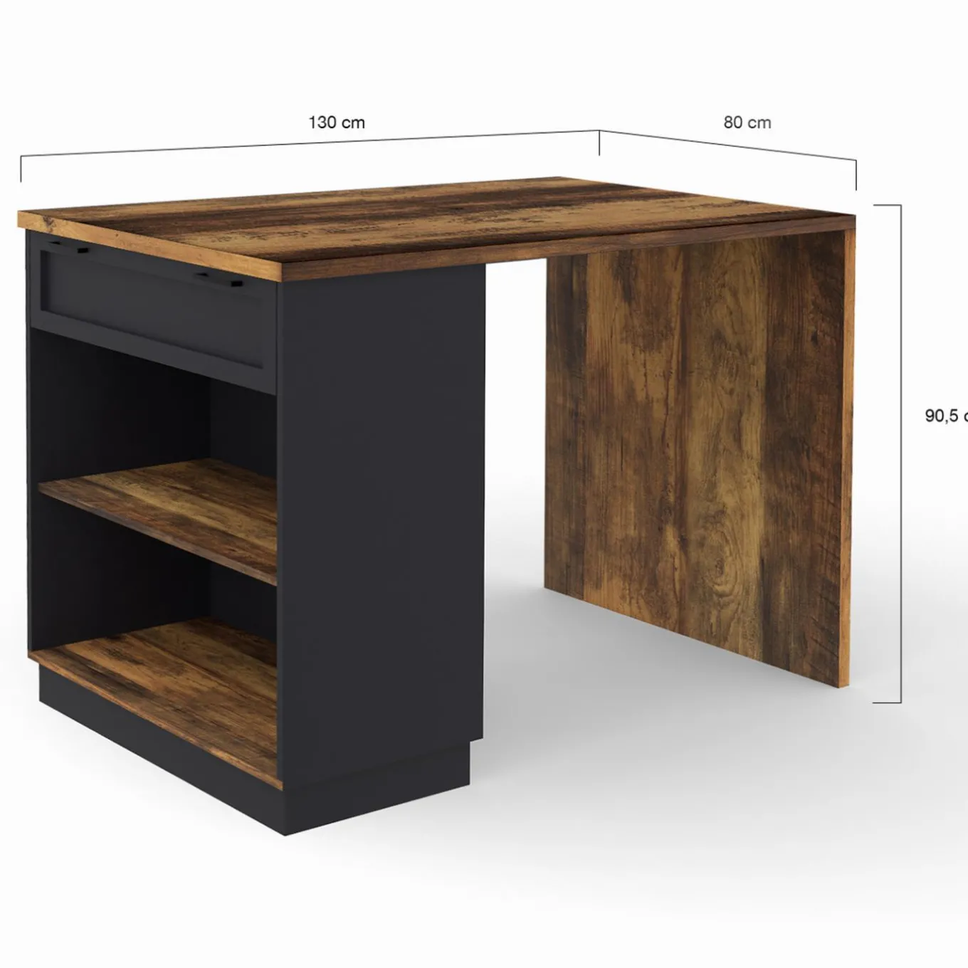 IDMarket Ilot de cuisine mange debout 4 personnes bois foncé et noir* Collection Vintage|Ilot Central