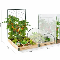 IDMarket Kit complet 3 carrés potager et serre à tomates + treillis + housse* Carrés Potager
