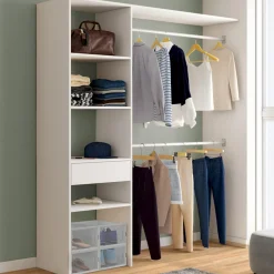 IDMarket Kit dressing blanc pour placard avec étagères, tiroir et double penderie* Dressings Et Portants Vêtements