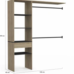 IDMarket Kit dressing placard hêtre et noir avec étagères, tiroir et double penderie* Dressings Et Portants Vêtements