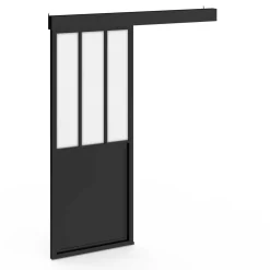 IDMarket Kit porte coulissante verrière 83 cm en verre trempé givré, métal avec rail et fixations* Produits D’Aménagement Intérieur|Décoration Et Accessoires