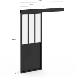 IDMarket Kit porte coulissante verrière 83 cm en verre trempé givré, métal avec rail et fixations* Produits D’Aménagement Intérieur|Décoration Et Accessoires