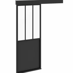 IDMarket Kit porte coulissante verrière industrielle noire et verre trempé* Décoration Et Accessoires|Produits D’Aménagement Intérieur