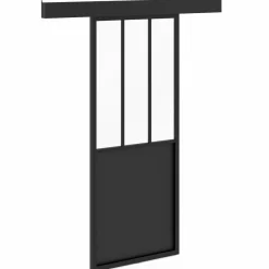 IDMarket Kit porte coulissante verrière industrielle noire et verre trempé* Décoration Et Accessoires|Produits D’Aménagement Intérieur