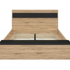 IDMarket Lit 2 personnes sommier 140x190 cm avec tête de lit et banc coffre bois et noir* Meubles Noirs|Meubles En Bois
