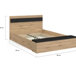 IDMarket Lit 2 personnes sommier 140x190 cm avec tête de lit et banc coffre bois et noir* Meubles Noirs|Meubles En Bois
