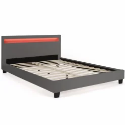 IDMarket Lit 2 places avec LED 140x190 cm gris* Collection Moderne|Chambre Complète Adulte