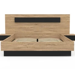 IDMarket Lit 2 places double coffre 140x190 cm avec sommier et tables de chevet* Meubles En Bois|Chambre Complète Adulte