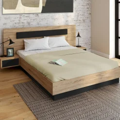 IDMarket Lit 2 places double coffre 140x190 cm avec sommier et tables de chevet* Meubles En Bois|Chambre Complète Adulte