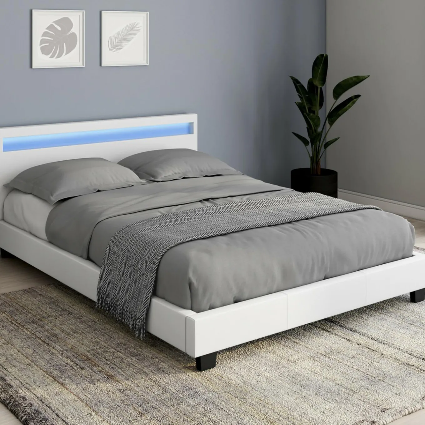 IDMarket Lit avec LED 140x190 cm blanc* Collection Moderne|Chambre Complète Adulte