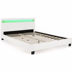 IDMarket Lit avec LED 140x190 cm blanc* Collection Moderne|Chambre Complète Adulte