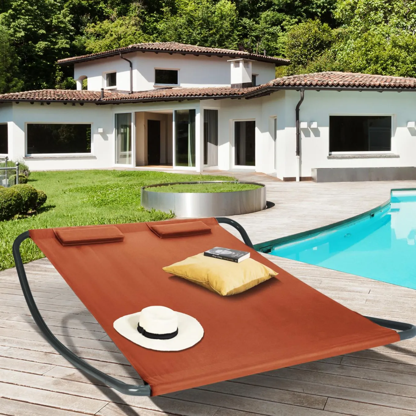 IDMarket Lit bain de soleil 2 places terracotta en toile* Bains De Soleil