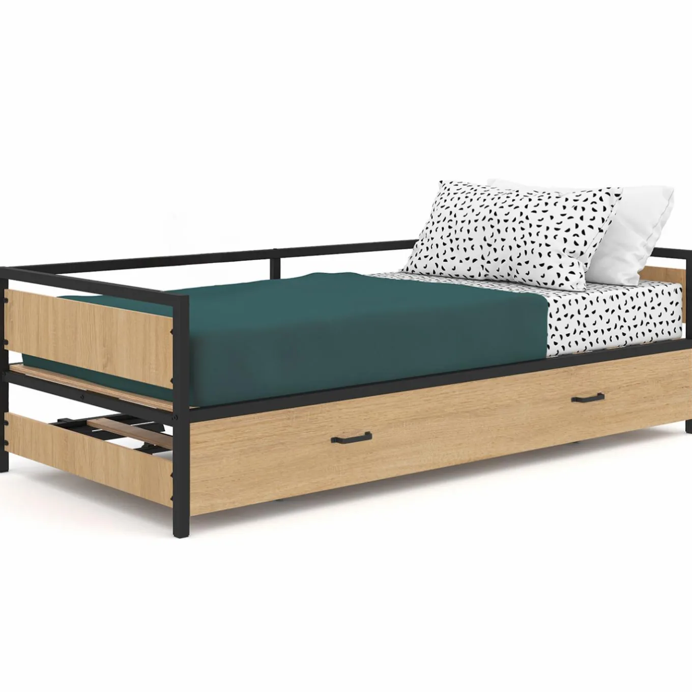 IDMarket Lit banquette convertible 2 places industriel* Meubles En Bois|Collection Industrielle