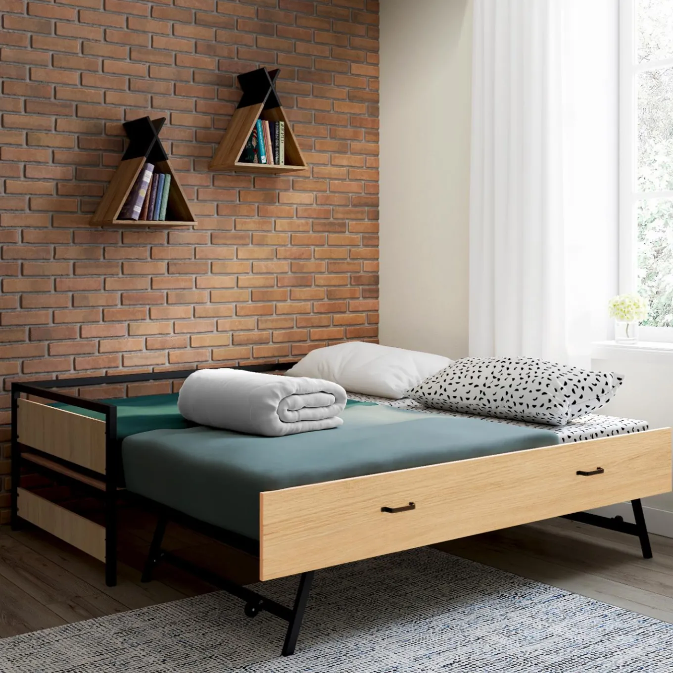 IDMarket Lit banquette convertible 2 places industriel* Meubles En Bois|Collection Industrielle