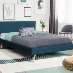 IDMarket Lit bleu canard scandinave 140x190 cm* Collection Scandinave|Chambre Complète Adulte