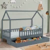 IDMarket Lit cabane avec tiroir et barrières gris 80x160 cm*Enfant Meubles Tiroirs|Collection Scandinave