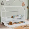 IDMarket Lit cabane avec tiroir et barrières blanc 80x160 cm*Enfant Meubles Tiroirs|Meubles Blancs