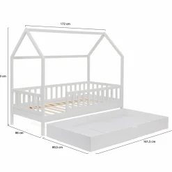 IDMarket Lit cabane avec tiroir et barrières blanc 80x160 cm*Enfant Meubles Tiroirs|Meubles Blancs
