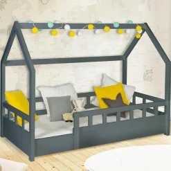 IDMarket Lit cabane gris*Enfant Collection Scandinave|Lits Enfant