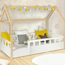 IDMarket Lit cabane pour enfant blanc et hêtre 80x160 cm*Enfant Meubles Blancs|Meubles En Bois