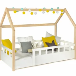 IDMarket Lit cabane pour enfant blanc et hêtre 80x160 cm*Enfant Meubles Blancs|Meubles En Bois