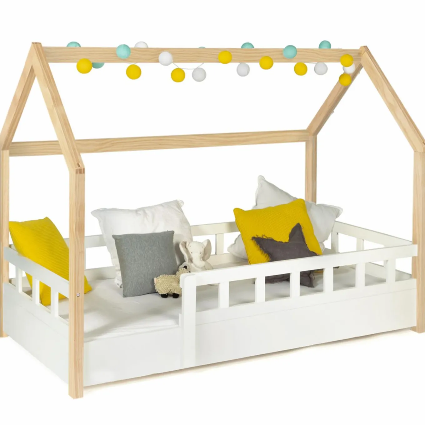 IDMarket Lit cabane pour enfant blanc et hêtre 80x160 cm*Enfant Meubles Blancs|Meubles En Bois