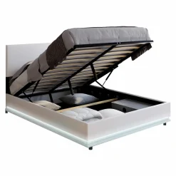 IDMarket Lit coffre 2 places 140x190 en PVC blanc avec sommier et LED* Collection Moderne|Lits Avec Sommier