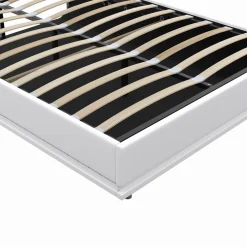 IDMarket Lit coffre 2 places 140x190 en PVC blanc avec sommier et LED* Collection Moderne|Lits Avec Sommier