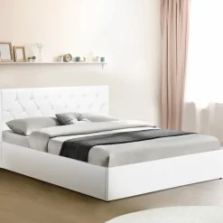 IDMarket Lit coffre avec tête de lit blanc 160x200 cm* Collection Contemporaine|Lits Avec Sommier