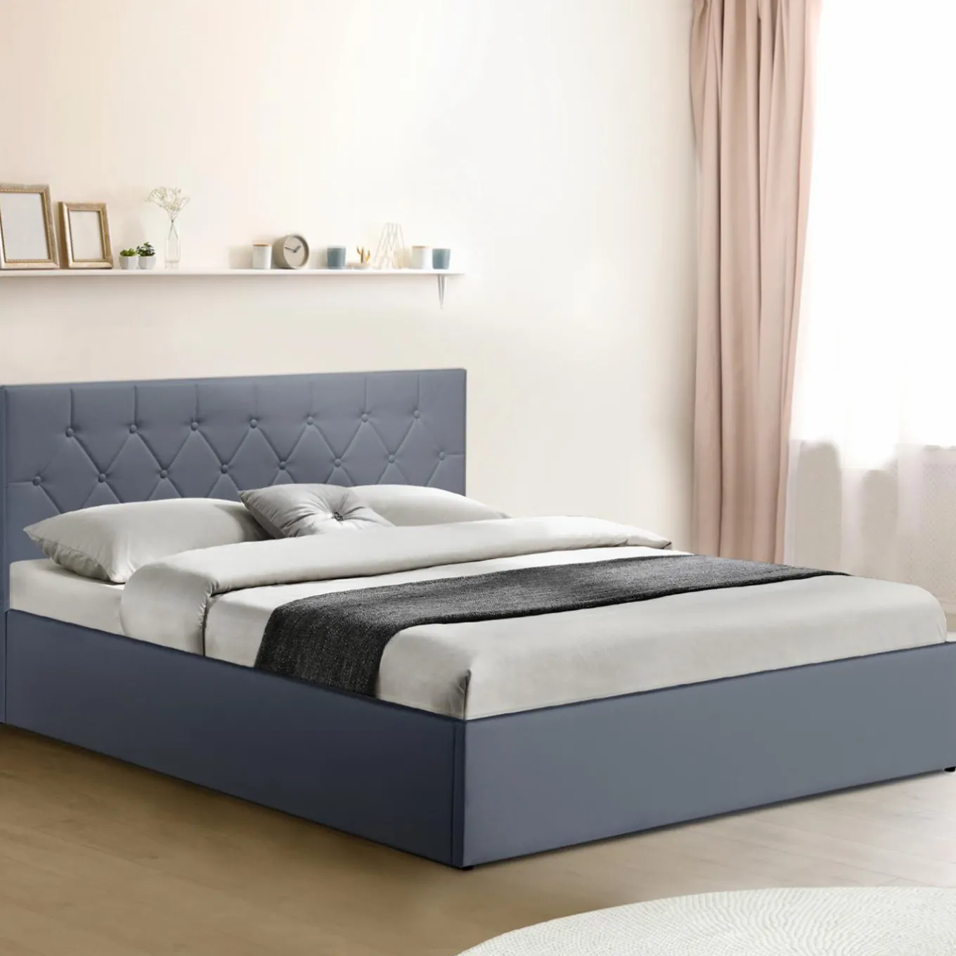 IDMarket Lit coffre avec tête de lit gris 160x200 cm* Collection Contemporaine|Chambre Complète Adulte