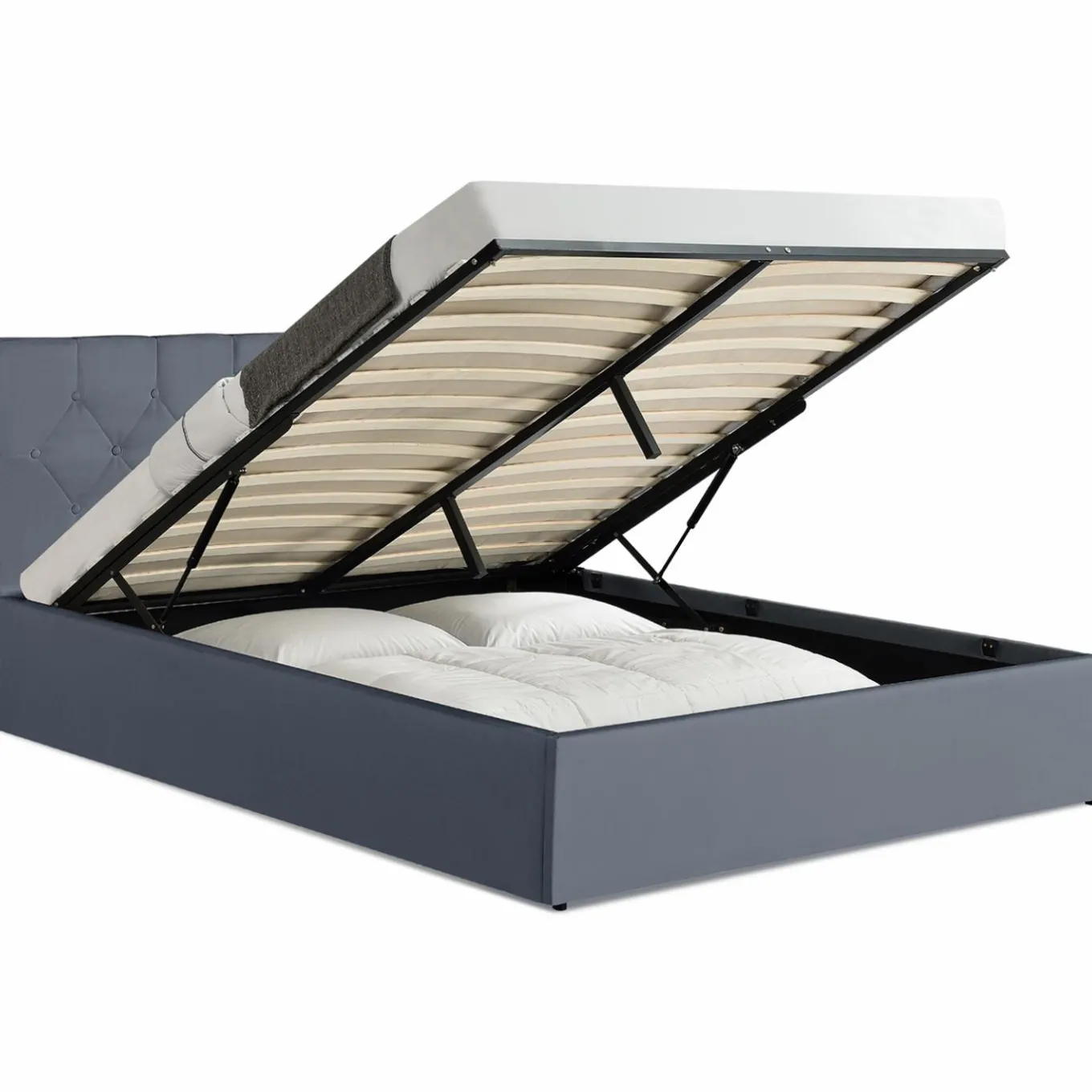 IDMarket Lit coffre avec tête de lit gris 140x190 CM* Collection Contemporaine|Chambre Complète Adulte